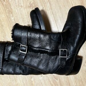Dior Black Leather Shearling Moto Boots sz 41